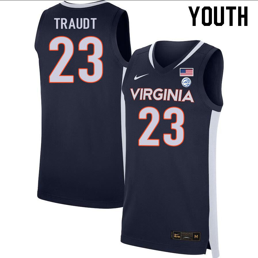 Youth #23 Isaac Traudt Virginia Cavaliers College 2022-23 Stitched Basketball Jerseys Sale-Navy